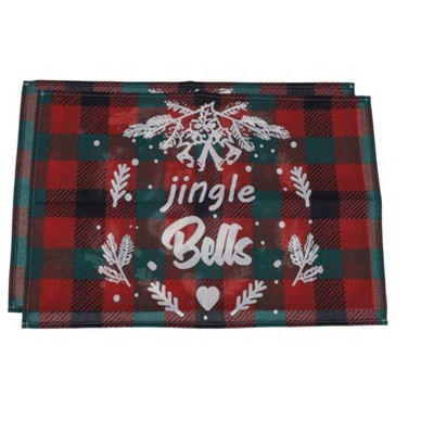 Unique Bargains Christmas Place Mats Flax Red White Green 11.8"x17.7" 2Pcs