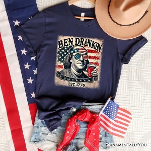 Ben Drankin Funny 4th of July T-Shirt, White, Navy and Black Patriotic Tee With Benjamin Franklin Navy M - 1 of 4