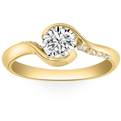Pompeii3 1 1/4Ct Moissanite Bezel Diamond Engagement Ring in 10k White or Yellow Gold