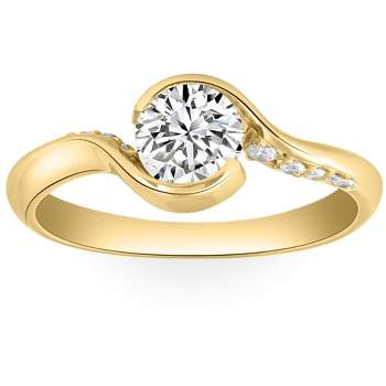 Pompeii3 1 1/4Ct Moissanite Bezel Diamond Engagement Ring in 10k White or Yellow Gold