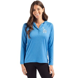 Los Angeles Dodgers Cutter & Buck Coastline Epic Comfort Recycled Womens Hooded Shirt - 1 of 1