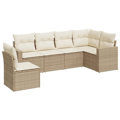 vidaXL 6 Piece Patio Sofa Set with Cushions Beige and Cream Poly Rattan - Without Table