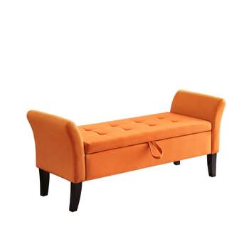 Sara 51.5" Wide Velvet Contemporary Storage Bench With rubberwood leg|ARTFUL LIVING DESIGN