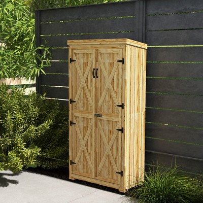 Natural Brown Wooden Outdoor Storage Cabinet with Shelving