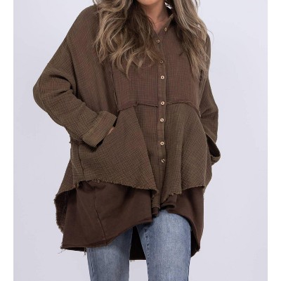 Women's Stone Cold Button Up Long Sleeve Shacket - Oli & Hali
