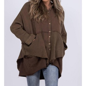 Women's Stone Cold Button Up Long Sleeve Shacket - Oli & Hali - 1 of 3