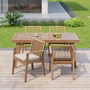 Christopher Knight Home Ashe Rustic 5 Piece Patio Acacia Wood Dining Set with Cushions - 1 of 4