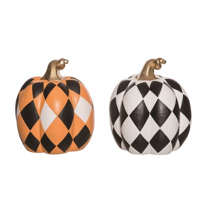 Transpac Resin Pattern Pumpkin Set of 2 Halloween Home Decorations