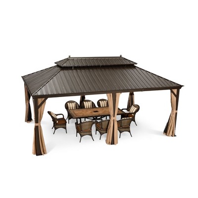 PURPLE LEAF Outdoor Hardtop Gazebo Canopy for Patio Deck Backyard Heavy Duty Outside Sunshade with Netting and Curtains
