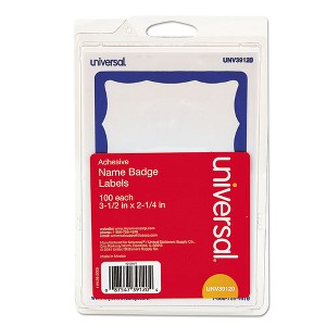 Universal Border-Style Self-Adhesive Name Badges, 3 1/2 x 2 1/4, White/Blue, 100/Pack - 1 of 2