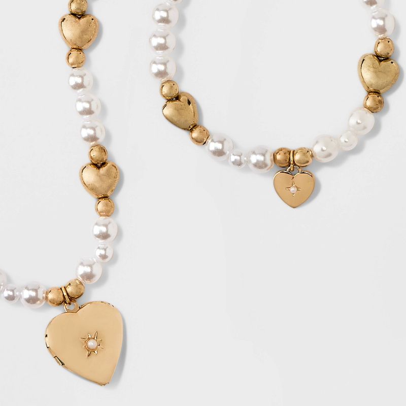 Toddler Girls&#39; Pearl Heart Bracelet and Necklace Set - Cat &#38; Jack&#8482; Gold, 5 of 8