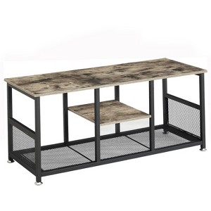 VECELO Industrial TV Stand for TVs Up to 80" Entertainment Center with 3-Tier Storage Shelves for Living Room, Bedroom, Brown/Gray - 1 of 4