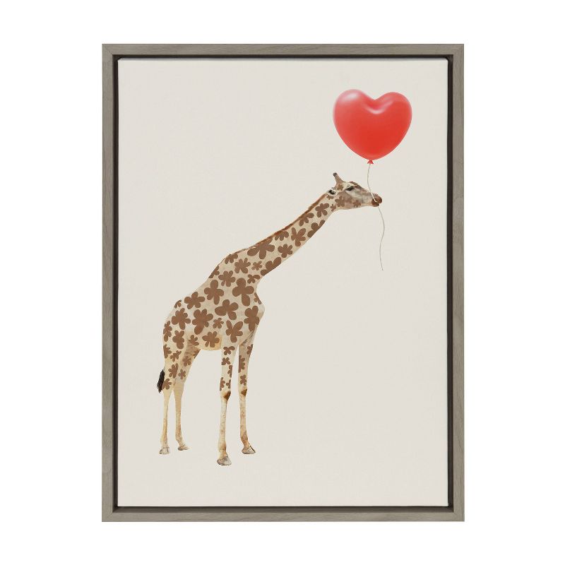 Kate &#38; Laurel All Things Decor 18&#34;x24&#34; Sylvie Giraffe in Love Framed Canvas Wall Art by July Art Prints Gray Zoo Animal, 1 of 6
