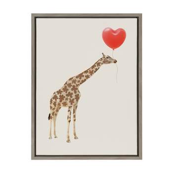 Kate & Laurel All Things Decor 18"x24" Sylvie Giraffe in Love Framed Canvas Wall Art by July Art Prints Gray Zoo Animal