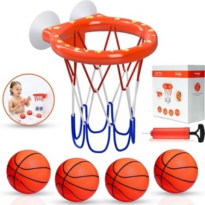 Kids Bathtub Basketball Hoop with 4 Soft Balls Strong Suction Cup Mold Free Bath Toys for Toddlers - 1 of 4
