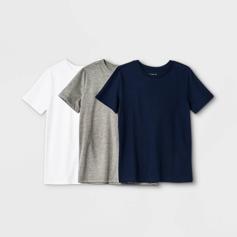 Boys' 3pk Short Sleeve T-Shirt - Cat & Jack Charcoal Gray/White/Navy M