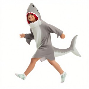 Joyfy Kids' Halloween Shark Costume , Gray Shark Boy Costume with Fin Tail for Halloween Dress Up Party - 1 of 4