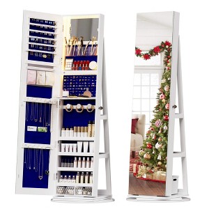 Fredees 360° Swivel Jewelry Cabinet with Lights, Lockable Full Length Mirror Organizer, Large Standing Storage,White - 1 of 4