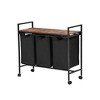 FurnitureR Rolling Laundry Hamper with 3 Removable Bags and Wooden Top Shelf - 32.68'' Wide Vintage Rustic Style Laundry Sorter Basket, Black/Brown - 4 of 4