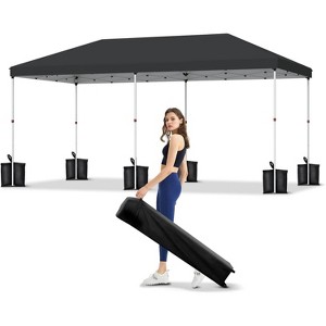10x10 Pop Up Canopy, Outdoor Tent with Portable Roller Bag & One Button Push Setup, 3 Adjustable Height 4 Weight Bags 8 Stakes 4 Guy Ropes - 1 of 4