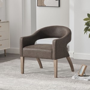 Sapphtopaz Accent Chair Open Back Barrel Chairs Upholstered Dining Chair with Wood Legs Lounge Chair for Living Room, Bedroom, Indoor - 1 of 4