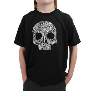 LA Pop Art Boy's Word Art T-shirt - Flower Skull - 1 of 4