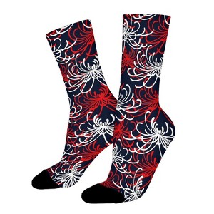 Red Black White Abstract Floral Women Printed Crew Socks Funny Funky Socks Soft Polyester Novelty Gifts for Artists Men - 1 of 1