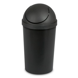 LunaLulinlk 3 gal Plastic Round Swing Top Bathroom Trash Can, Black - 1 of 4