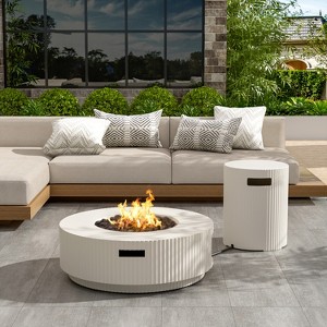 Christopher Knight Home Elisha Outdoor 40,000 BTU Lightweight Concrete Fire Pit Table with Tank Holder and Lid - 1 of 4