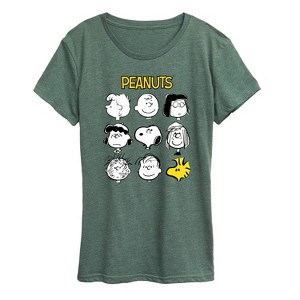 Women's - Peanuts - Many Faces Of Snoopy And Friends Short Sleeve Graphic T-Shirt - 1 of 4