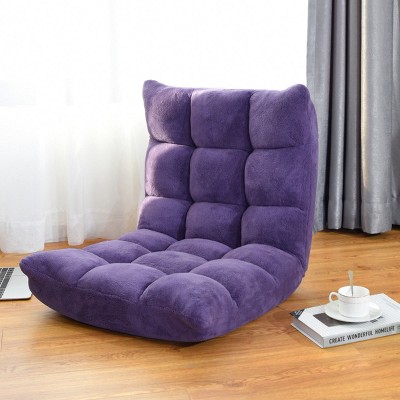 Costway Adjustable 14-Position Floor Chair Folding Gaming Sofa Chair Cushioned Purple