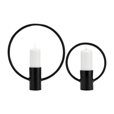 Set of 2 Black Aluminum Ring Candle Holders