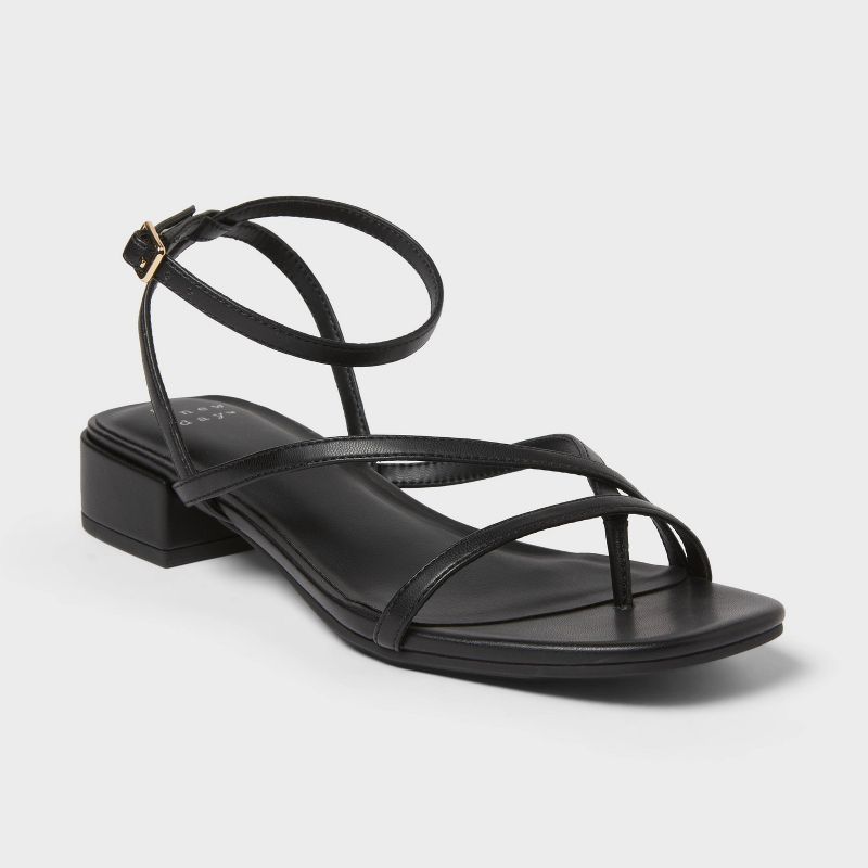 Women’s Goldie Square Toe Strappy Heels - A New Day™ Black 5