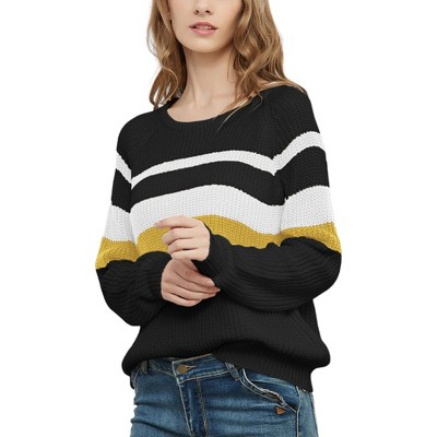 Anna-Kaci Women's Long Sleeve Color Block Striped Casual Pullover Sweater for Casual Looks