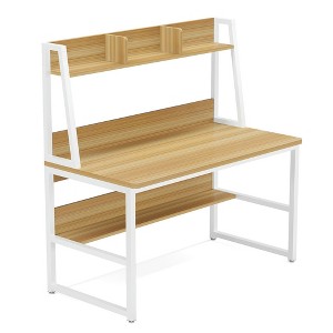 Resenkos Computer Desk, Office Desk, Study Desk,47" Computer Desk, Heavy Duty Writing Desk with Hutch & Bookshelf,Beige - 1 of 3
