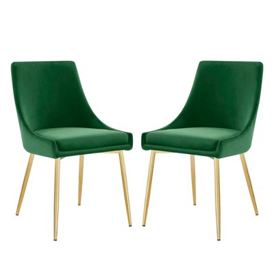 Low Parsons Side Chair in Gold Emerald Velvet with Wood & Metal