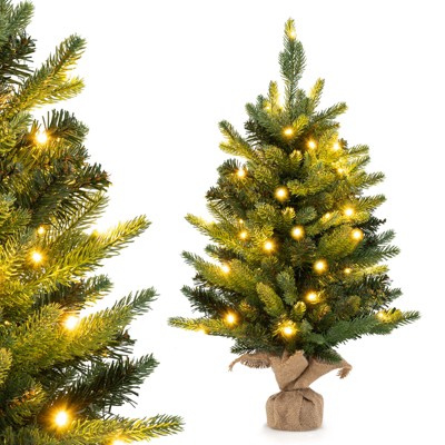 Tangkula 24"Mini  Tabletop Christmas Tree Pre-Lit Artificial Spruce Decoration w/ 35 LED Lights and Timer