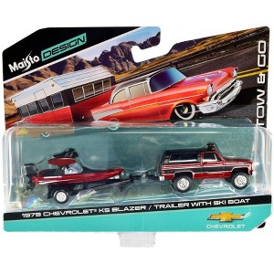 1979 Chevrolet K5 Blazer Red Met. and Matt Black and Ski Boat Red Met. and Matt Black with Trailer 1/64 Diecast Models by Maisto - 1 of 3