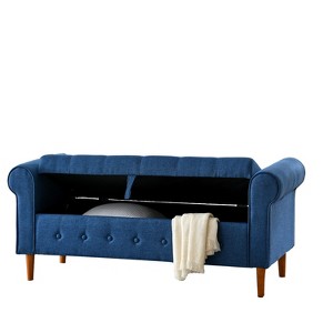 TiramisuBest 62" Modern Tufted Button Storage Bench with Rolled Arms – Upholstered Ottoman for Bedroom, Living Room, Foyer (Grey) - 1 of 4