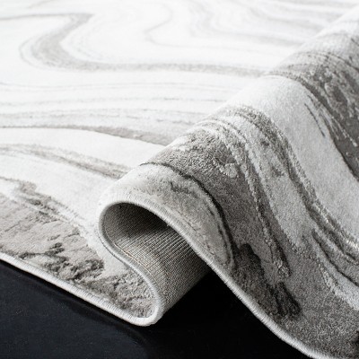 Grey and Silver Round Abstract Synthetic Area Rug