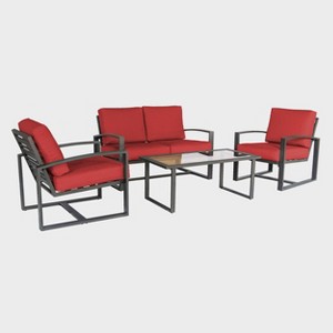 Leisure Made Jasper 4pc Aluminum Seating in Red Fabric - 1 of 4