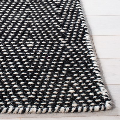 Black and Ivory Handwoven Wool Kilim Area Rug, 5' x 8'