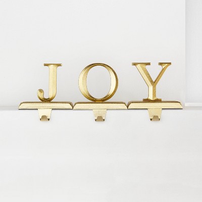 Photo 1 of 3pc JOY Christmas Stocking Holder Gold 