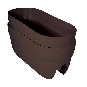 Bloomers 2pc Railing Polyethylene Outdoor 2 Planter Pots Brown - 1 of 4