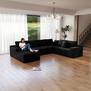 131.9"104.3" Plush Corduroy 4-Piece Modular Sectional Sofa with No Assembly Required and Comfortable Chaise Lounge - 1 of 4