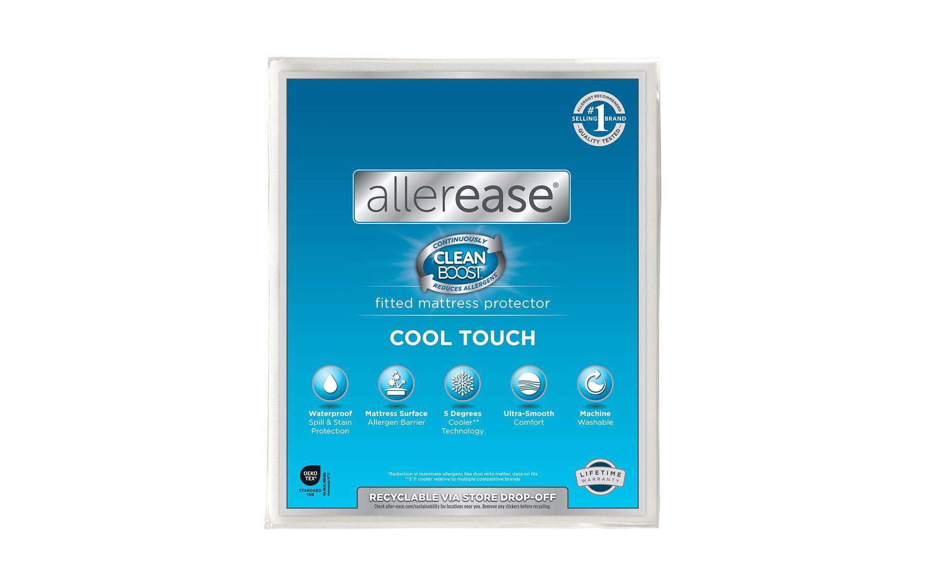 Allerease  Clean Boost Cool Touch Waterproof Machine Washable Fitted Mattress Protector