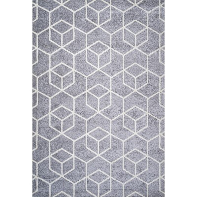 Light Gray and White Geometric 4' x 6' Synthetic Area Rug