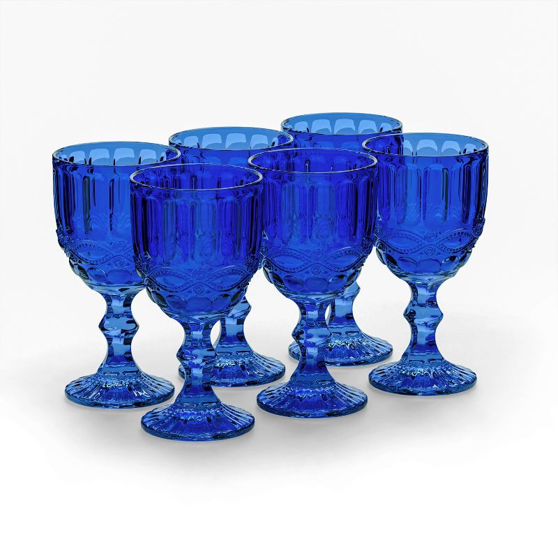 Elle Decor Embossed Goblets Glasses, Vintage Glassware Sets, Water Goblets for Party, Wedding, & Daily Use, Set of 6, 5 of 8
