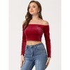 INSPIRE CHIC Women's Velvet Solid Stretch Long Sleeve Off Shoulder Crop Tops - 2 of 4