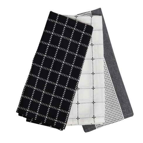 Black & White Kitchen Tea Towels Set, Black Woven Kitchen Towels